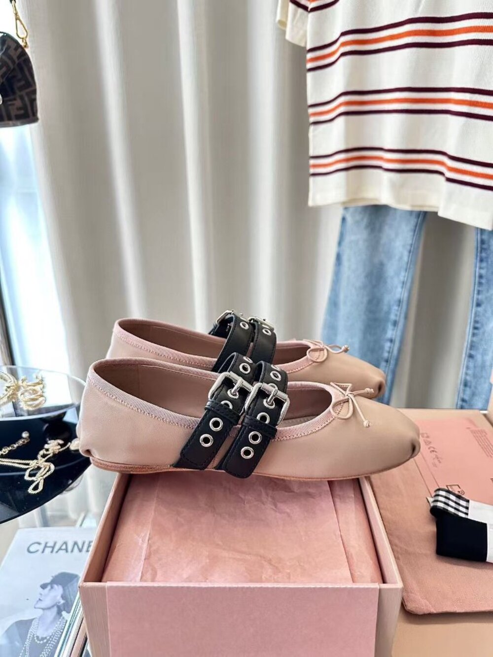 Miu Miu nude pink double buckle ballet flats - Picture 3 of 7